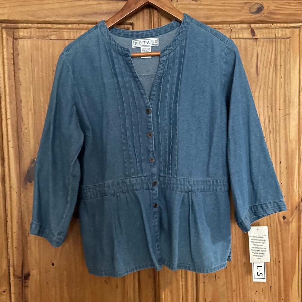 Details Blue Denim Button-Up Blouse
